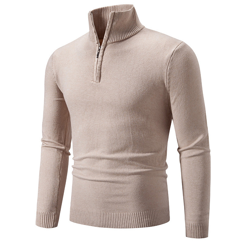 Herren Slim-Fit Halbzip-Mockneck Feinstrickpullover mit geripptem Kragen Drune