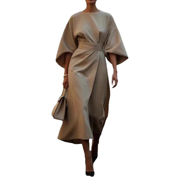 Damen fließendes Maxikleid mit eleganten Ärmeln und Taillengürtel Drune