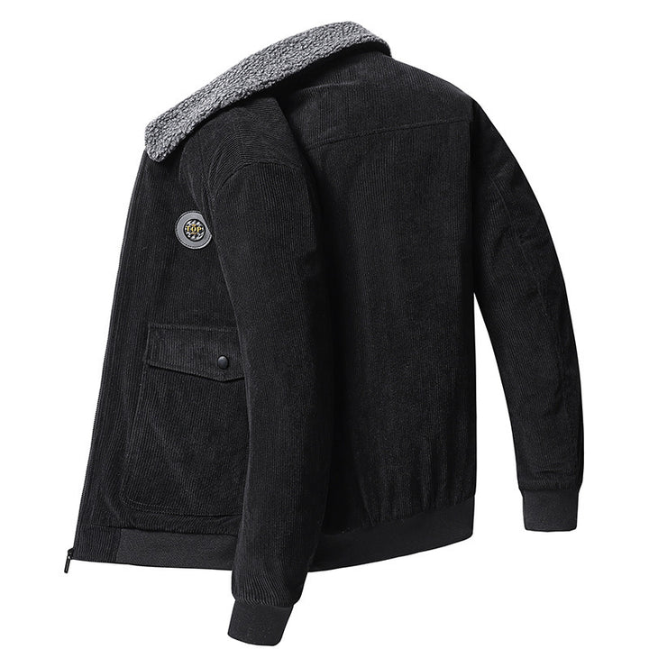 Herren nan Cordjacke im Bomberstil mit Teddykragen, aufgesetzten Klappentaschen und geripptem Saum Drune