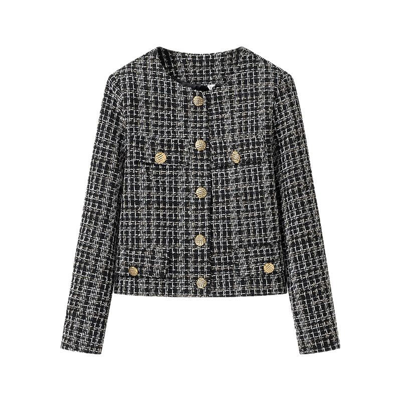 Damen elegante Tweedjacke mit goldenen Knöpfen Drune