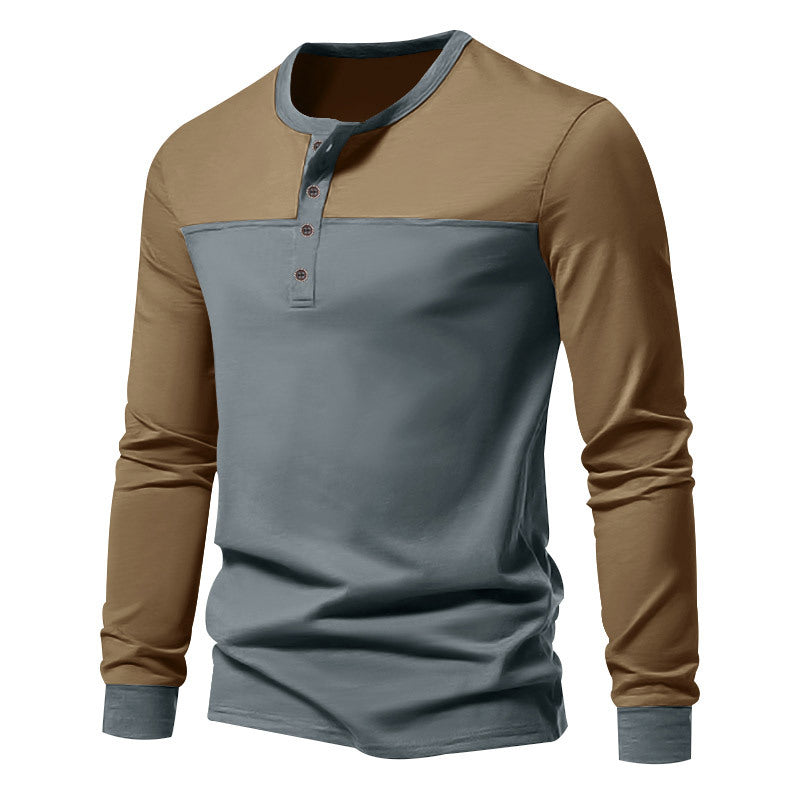 Herren Modernes Henley-Shirt mit Farbblock-Schulterpartie und Halbknopfleiste Drune
