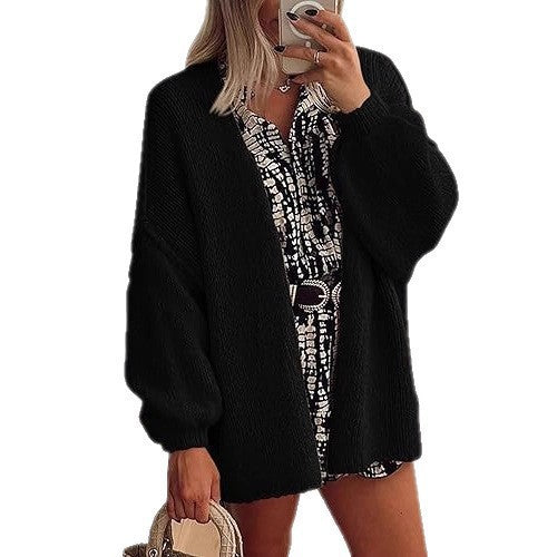 Damen Oversize Strickcardigan mit Ballonärmeln und offener Front Drune