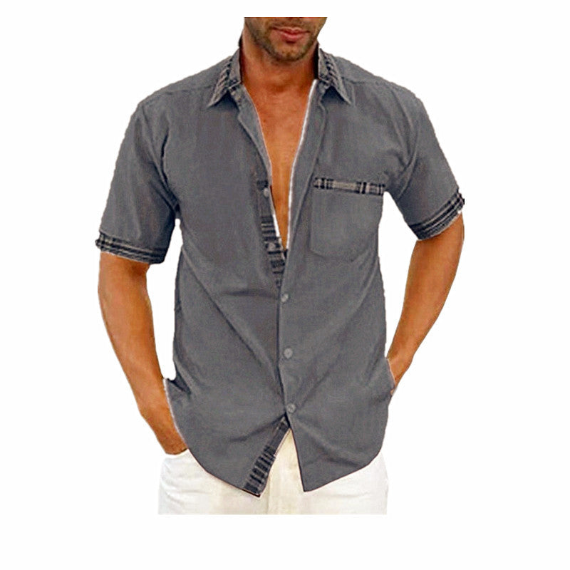 Herren Freizeit Kurzarm Button-Up Hemd mit karierter Akzent Drune