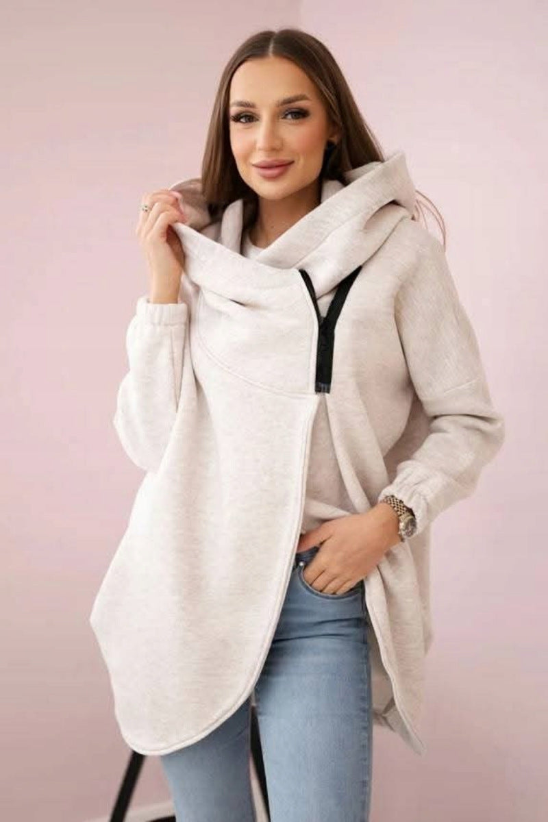 Drune | Asymmetrische Reißverschluss Kapuzenfleece Sweatjacke