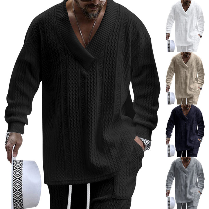 Herren Luxus Strickpullover mit V-Ausschnitt und modernen Zopfmustern Drune