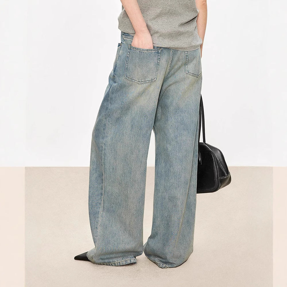 Damen moderne, weite Jeans mit hohem Bund Drune