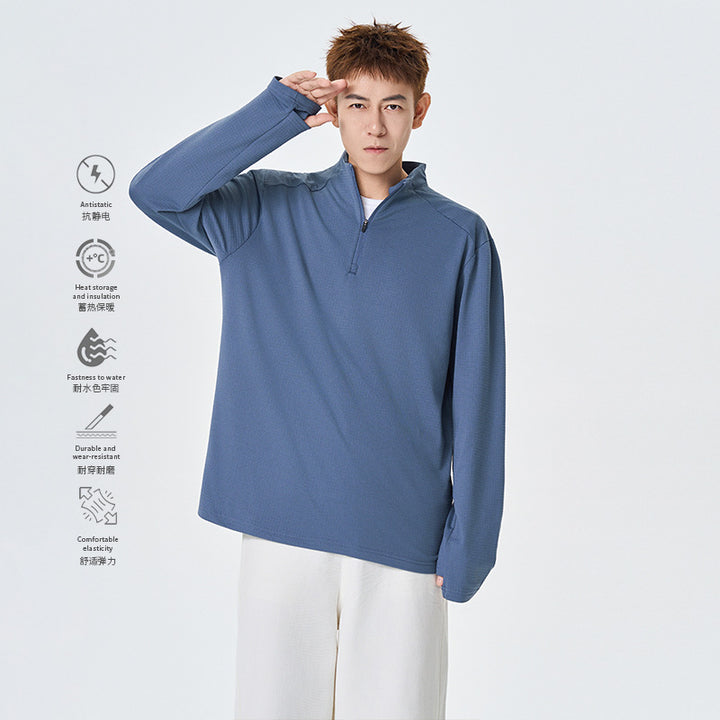 Herren Atmungsaktives Halfzip-Funktionsshirt mit Stehkragen, Waffelstruktur und schnelltrocknender Mikrofaser Drune