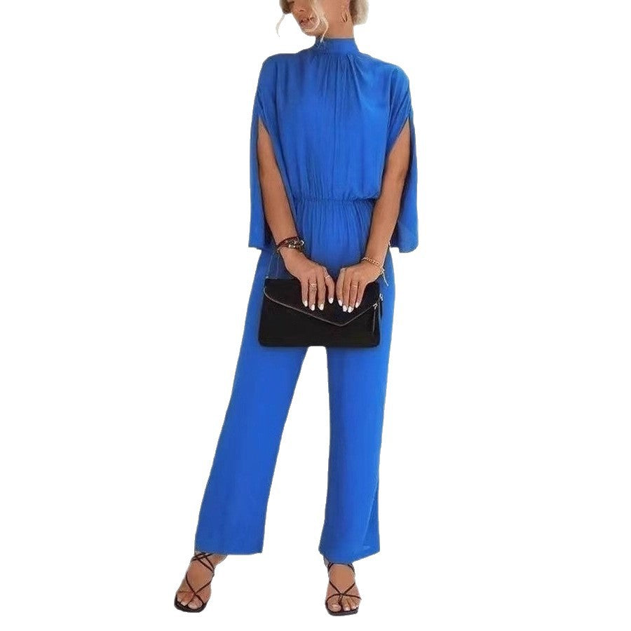 Damen eleganter Jumpsuit mit weitem Bein und Chiffon-Ärmeln Drune