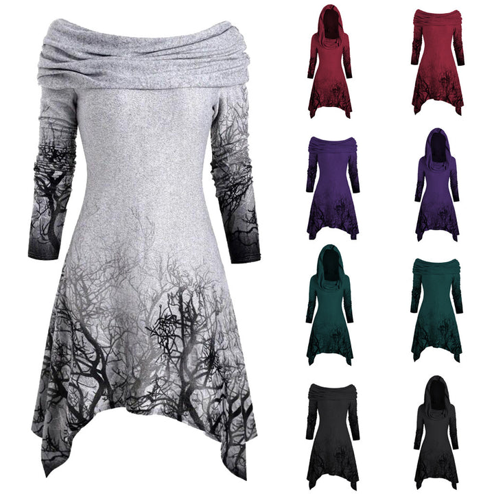 Damen Kapuzenkleid mit grafischem Baumdesign Drune