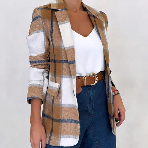 Damen Kariertes Blazerjacke aus weichem Material mit eleganten Details Drune