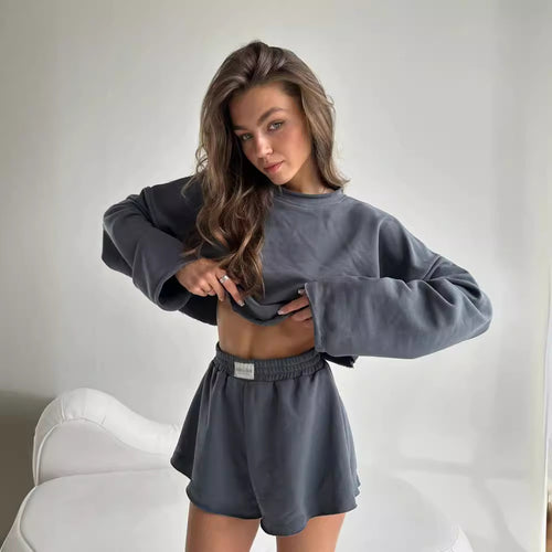 Damen Freizeitoberteil und kurze Shorts Set Drune