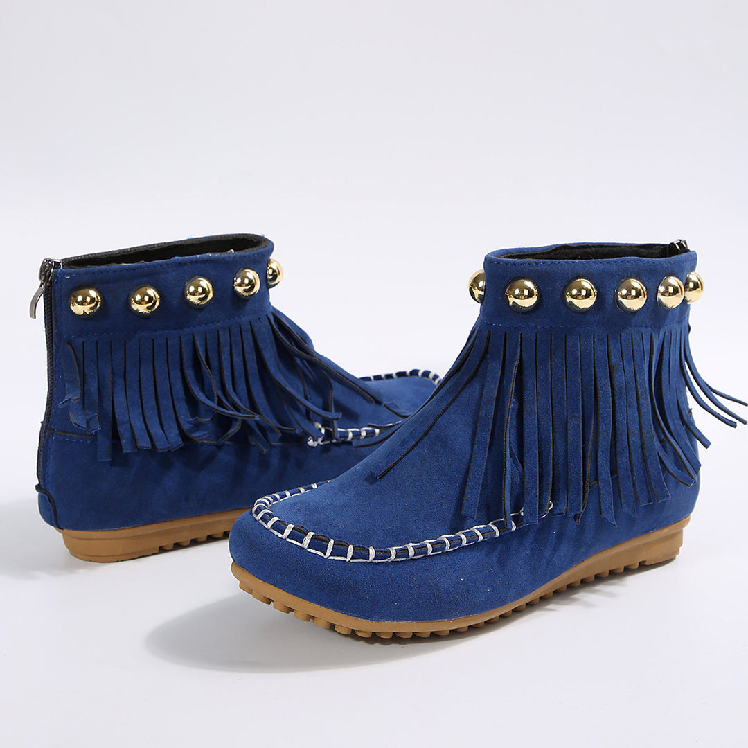 Damen Fransen-Mokassin-Stiefelette mit Ziernieten und Rückenreißverschluss Drune