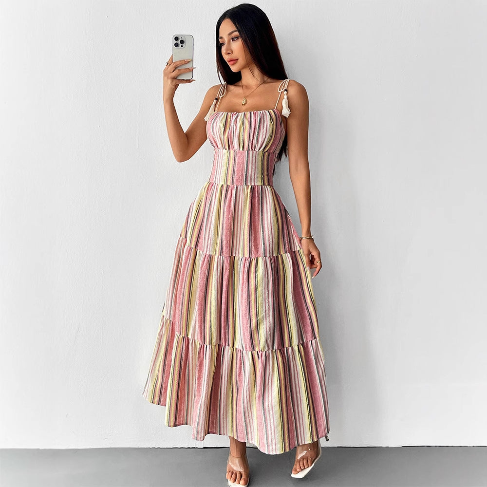 Damen Maxikleid mit maritimem Streifenmuster und raffinierten Trägerdetails Drune