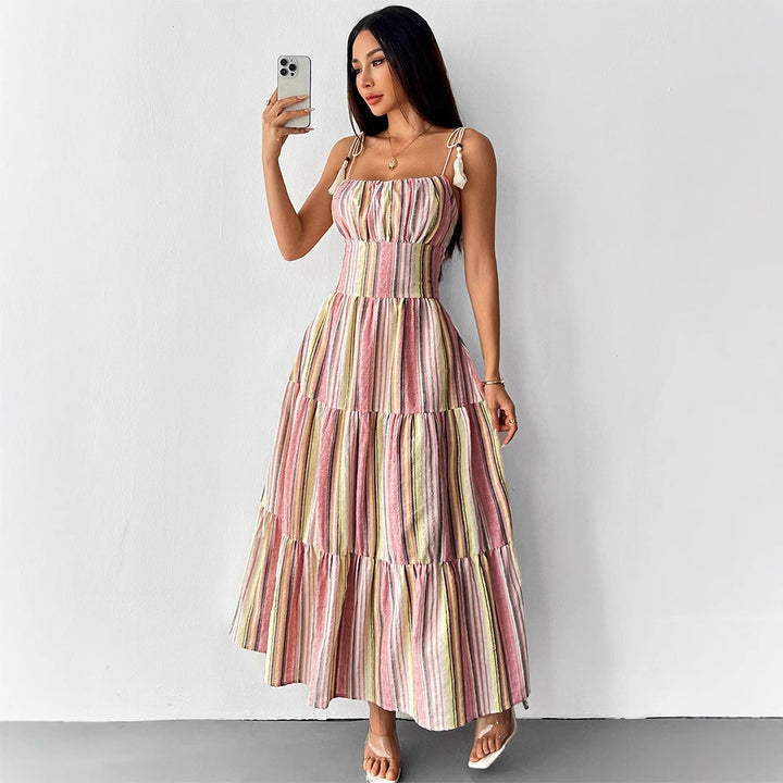 Damen Maxikleid mit maritimem Streifenmuster und raffinierten Trägerdetails Drune
