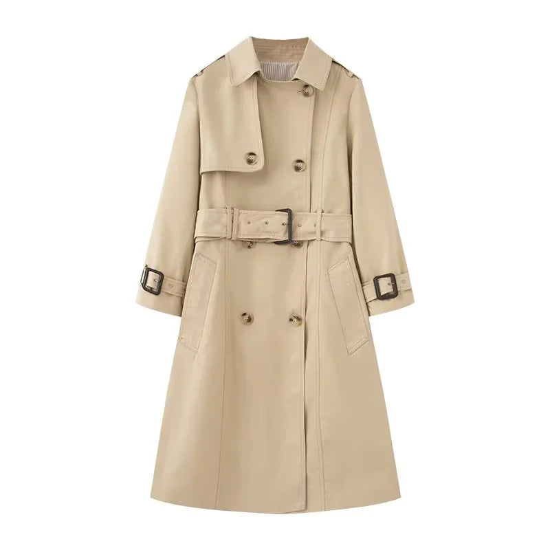 Damen nan taillierter Trenchcoat mit doppelreihiger Knopfleiste, Bindegürtel und Schulterpatten Drune