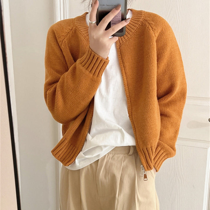 Damen Kuscheliger Cardigan mit Reißverschluss und breitem Rippabschluss Drune