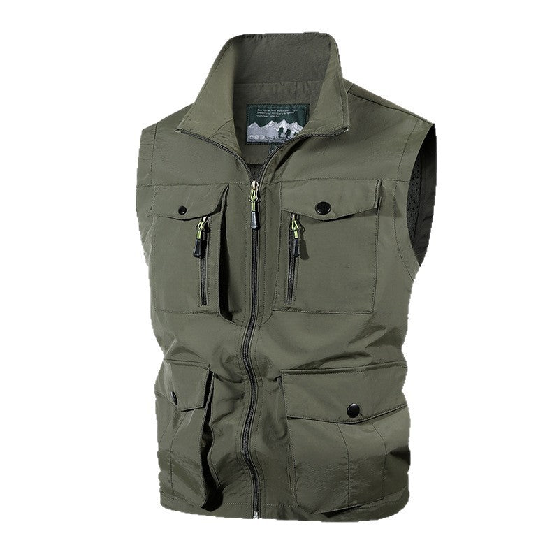 Herren Multifunktions-Outdoorweste mit Mehrfachtaschen und Stehkragen Drune