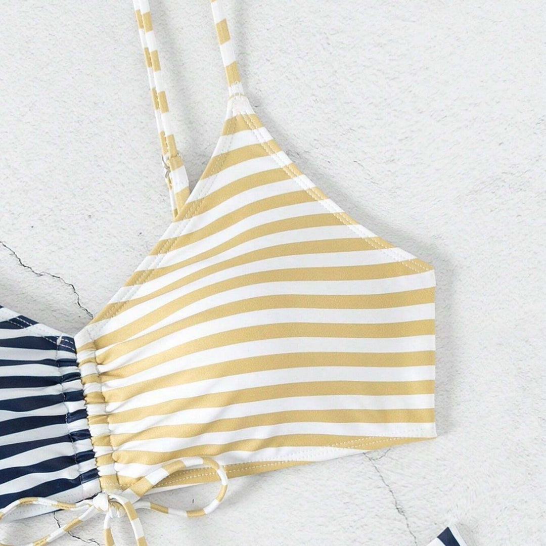 Damen Triangel-Bikini mit raffiniertem Knoten und modischem Streifenmuster Drune