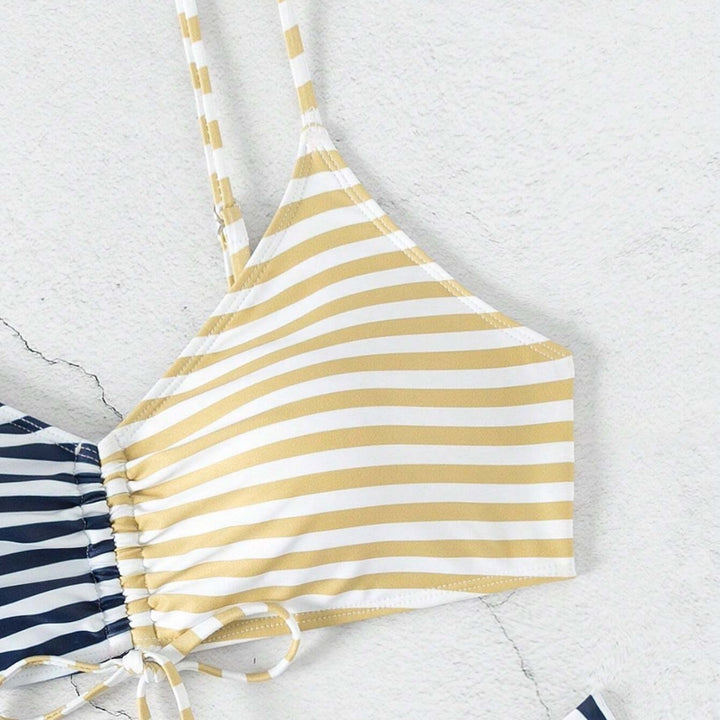 Damen Triangel-Bikini mit raffiniertem Knoten und modischem Streifenmuster Drune