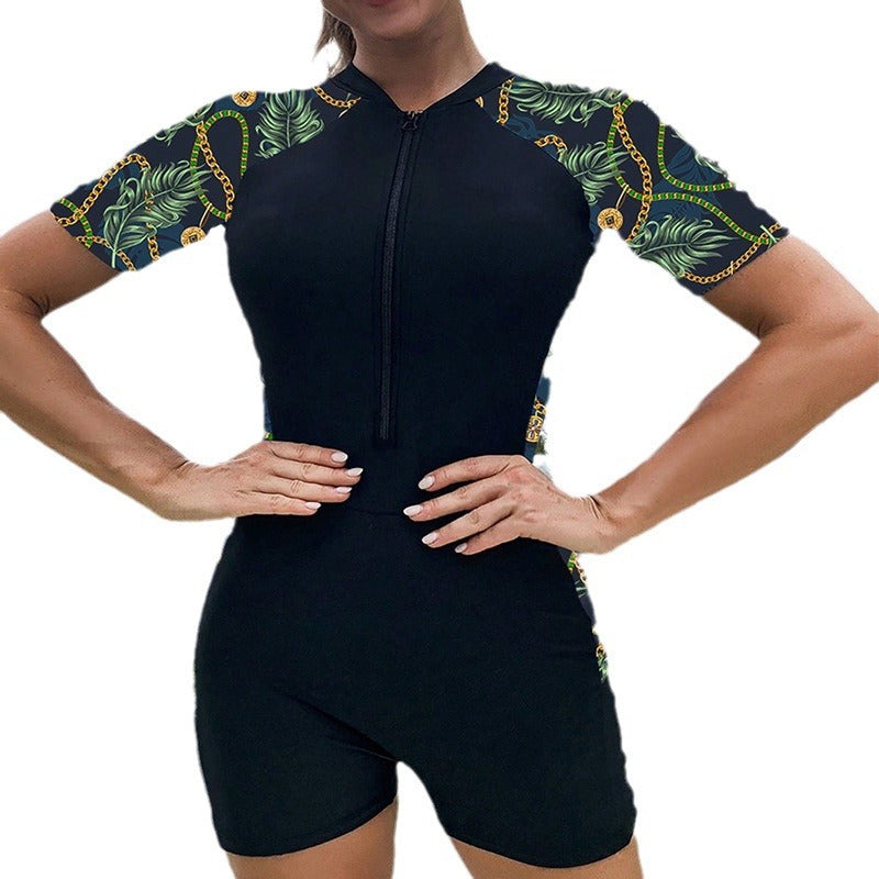 Damen Surfsuit mit kurzen Ärmeln und floralem Design Drune