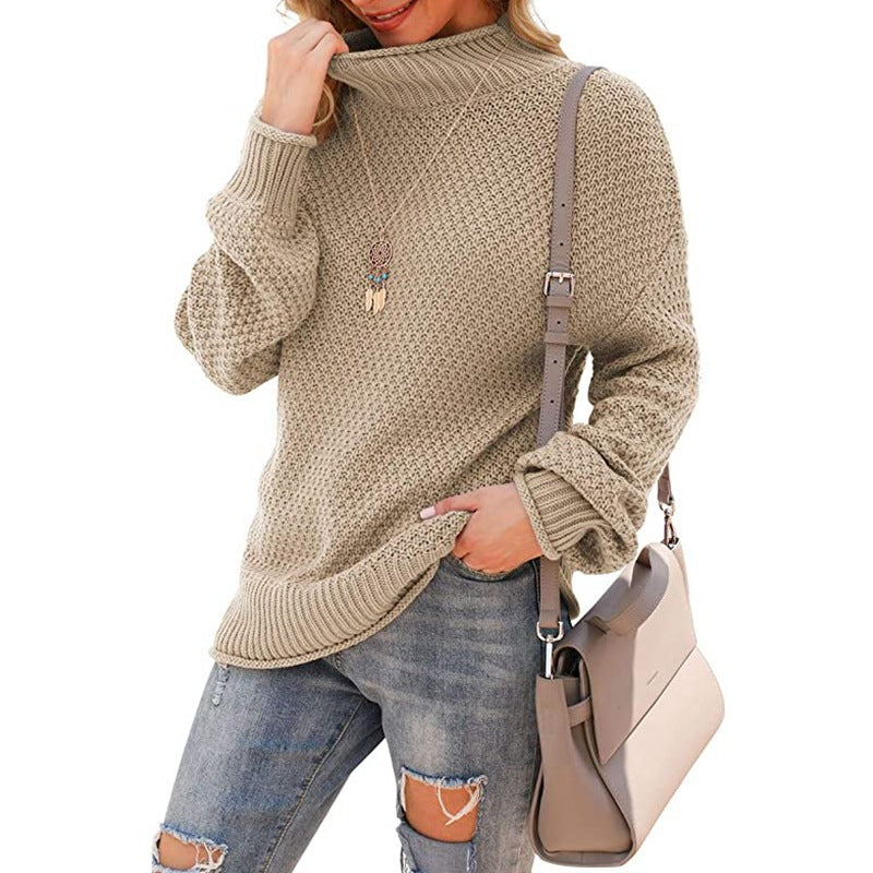 Damen Grobstrickpullover mit hohem Kragen und modischer Struktur Drune