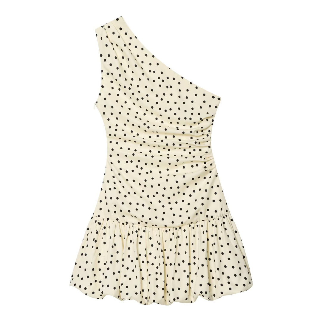 Damen Polka-Dots Minikleid mit asymmetrischem Ausschnitt Drune