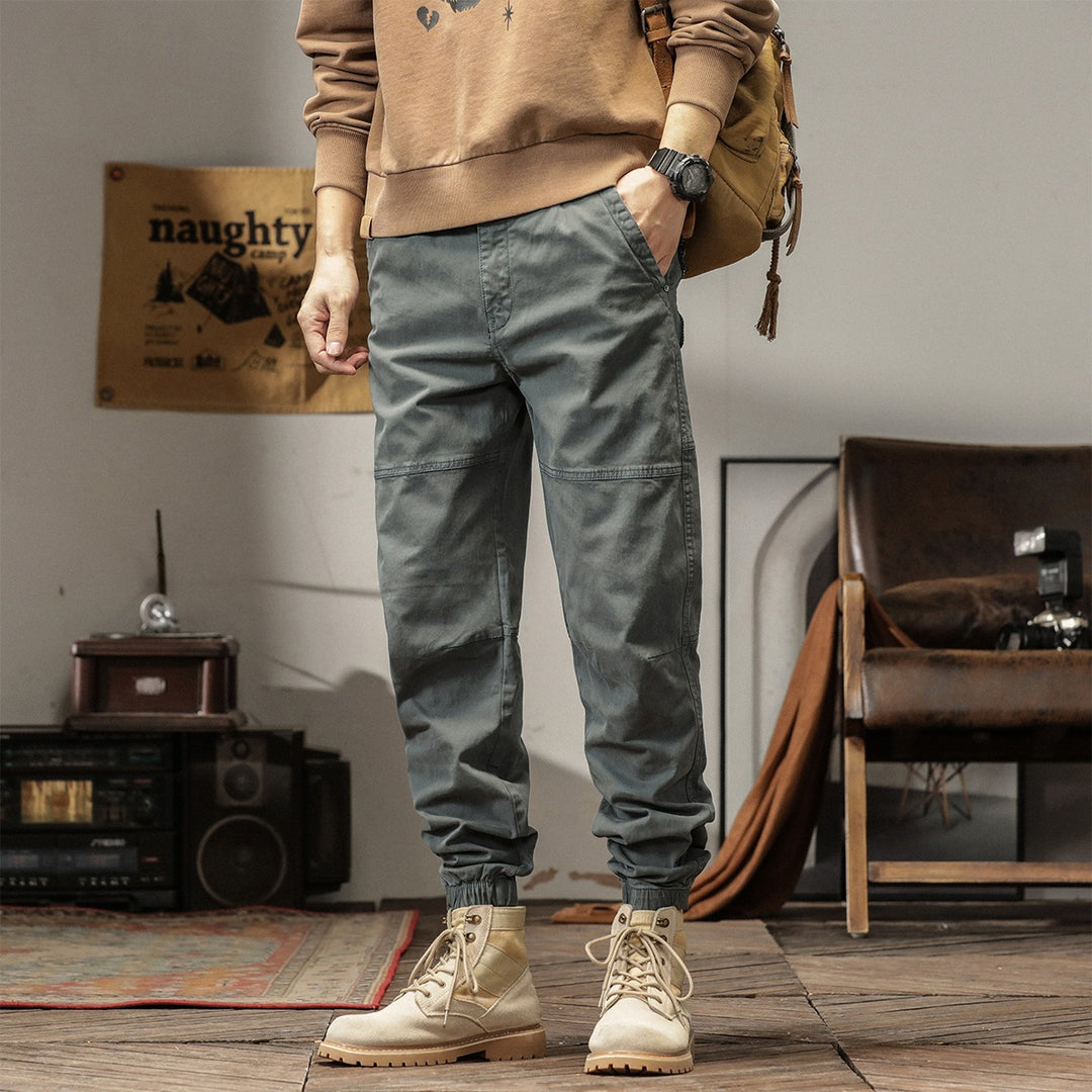 Herren Tapered Cargohose im Joggerstil mit Knie-Teilungsnähten, Tunnelzug & elastischen Bündchen Drune