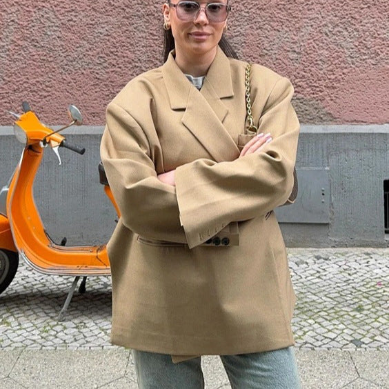 Damen 300+ Boxy-Oversize Blazer mit fallendem Revers, verdeckter Knopfleiste und Leistentaschen Drune