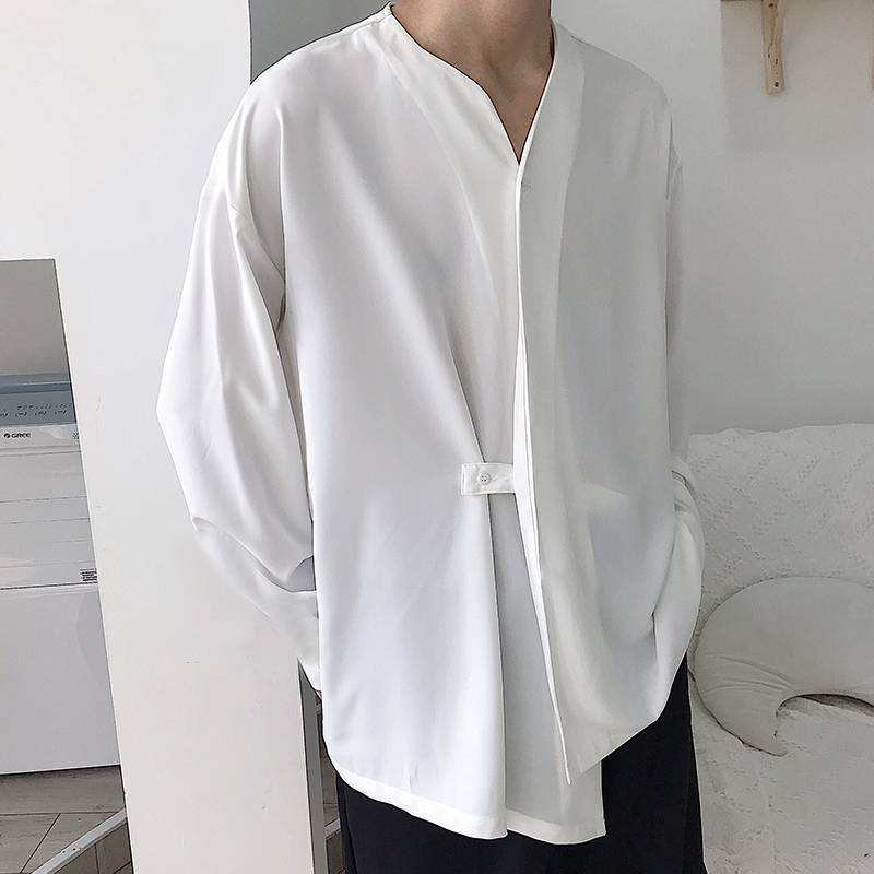 Herren Lässiges Langarmshirt mit innovativem Stehkragen und praktischen Taschen Drune