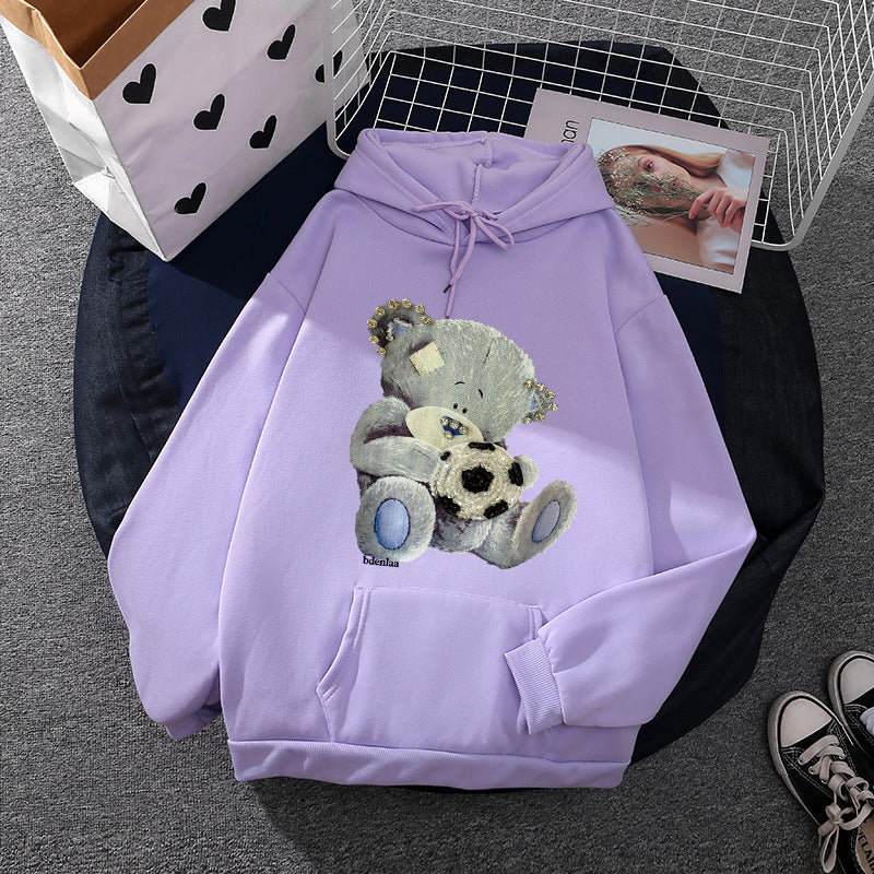 Damen nan kuscheliger Kapuzenpullover mit Teddy-Applikation, weichem Fleece-Futter und Kängurutasche Drune