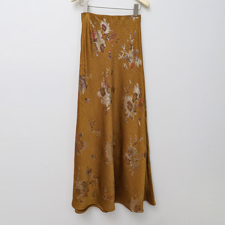 Damen nan floraler Bias-Cut Midirock mit seitlichem Schlitz und taillennahem Komfortbund Drune