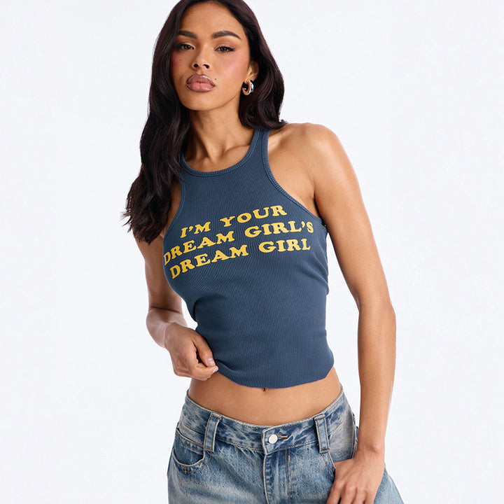 Damen Crop-Top mit kreativem Schriftzug und figurbetontem Schnitt Drune