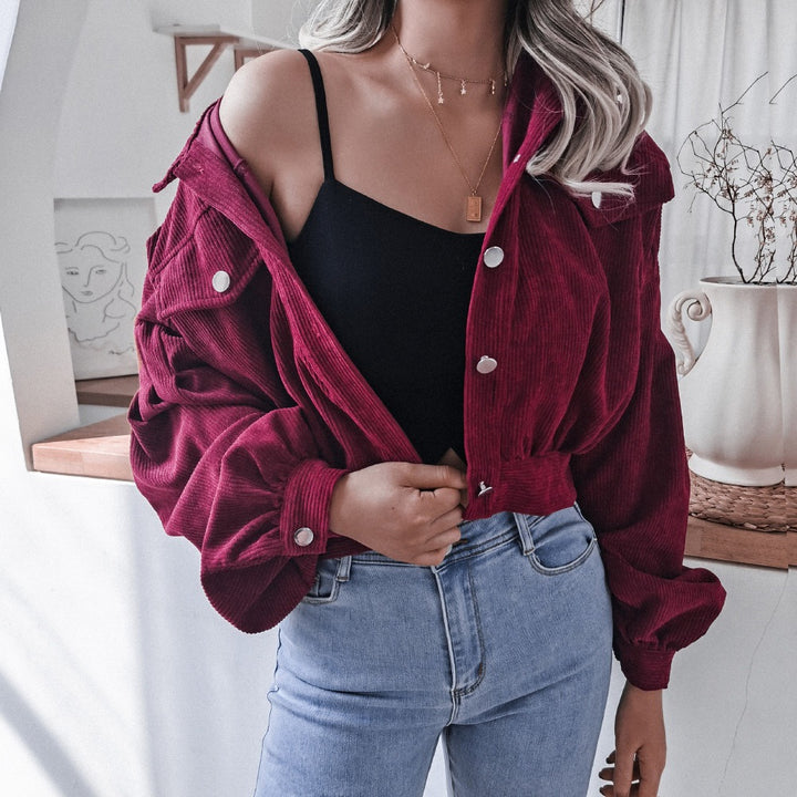 Damen Cordjacke mit lässigem Schnitt und modischen Knopfdetails Drune