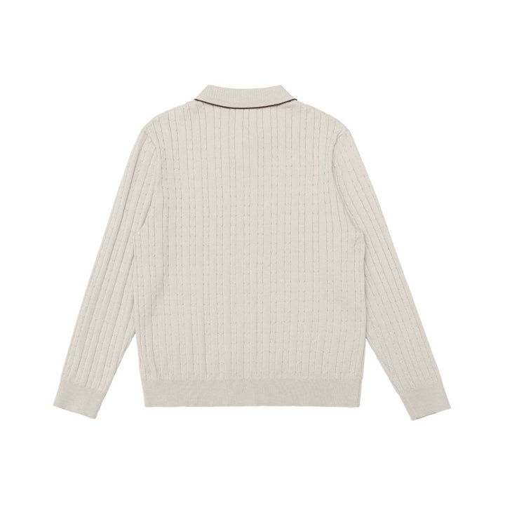 Herren Zopfstrick-Polokragenpullover mit halber Knopfleiste Drune