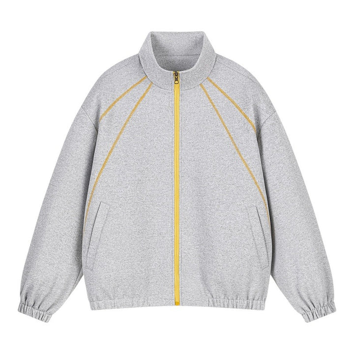 Unisex Oversize-Struktur-Trackjacke mit Stehkragen, Reißverschluss & Flatlock‑Details Drune