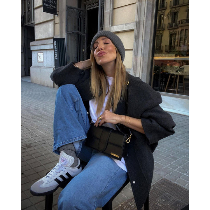 Damen Oversized Fleecejacke mit Knopfverschluss und seitlichen Taschen Drune