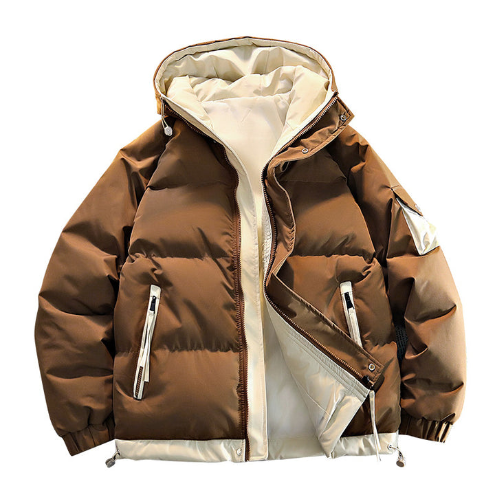 Men's  oversized insulated hooded puffer jacket with contrast lining and drawcord hem Drune