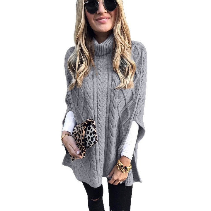 Damen Grobstrick-Poncho mit hohem Kragen und Zopf-Design Drune