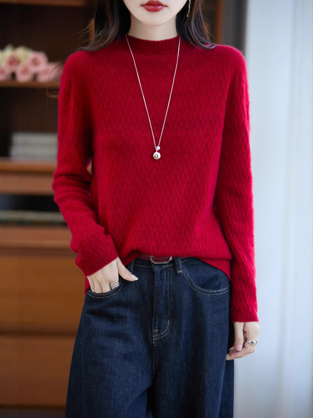 Damen Weicher Feinstrick‑Pullover mit kurzem Mockneck, leichter Mohair‑Optik und entspannter Silhouette Drune