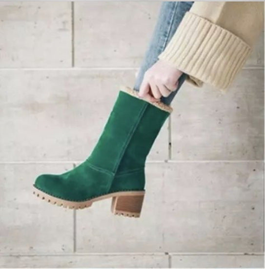 Damen Kurzschaft-Stiefelette mit Teddyfutter, Blockabsatz und Profilsohle Drune