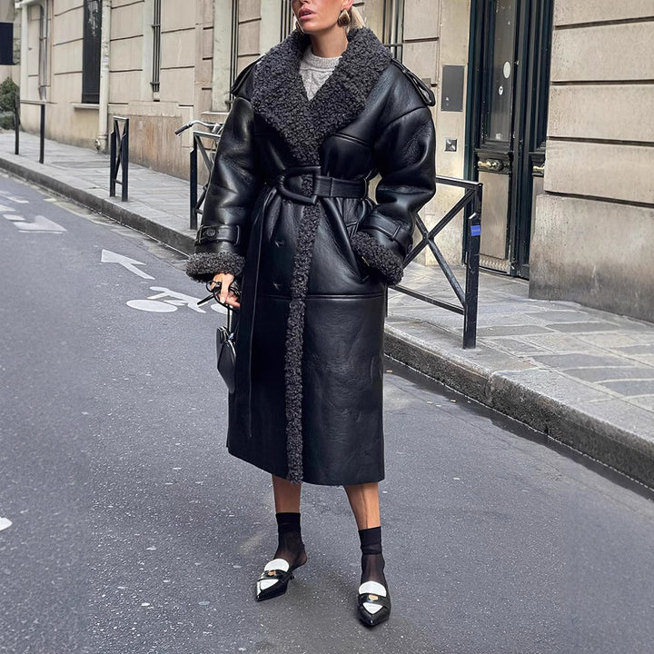 Damen Oversized Kunstledermantel mit strukturiertem Innenfutter Drune