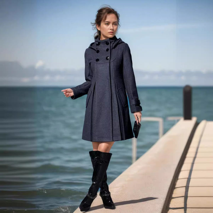 Damen Taillierter Wollmix-Mantel mit hohem Stehkragen und A-Linien-Silhouette Drune