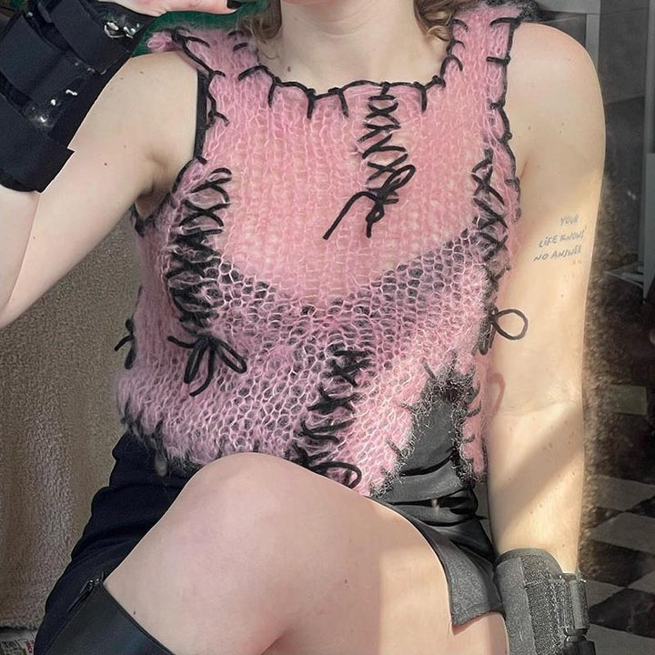Damen luftiger Strickpulli mit dekorativen Nähten Drune