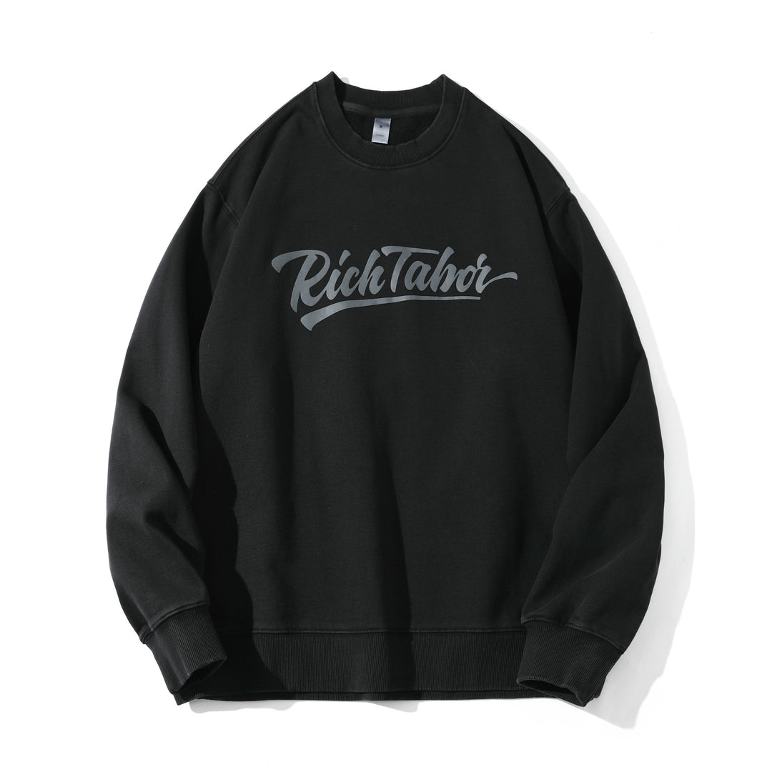 Unisex Locker geschnittener Baumwoll‑Fleece Pullover mit Script‑Logo Drune