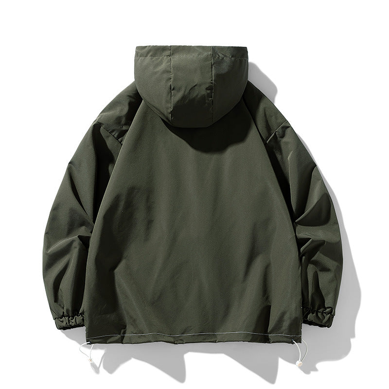 Herren winddichte praktische Outdoor-Jacke mit verstellbarer Kapuze und großen Taschen Drune