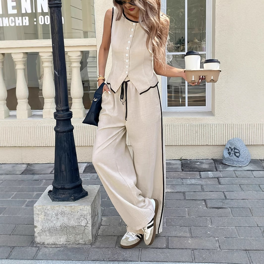 Damen Elegante und bequeme Loungewear mit Knopfleiste Drune