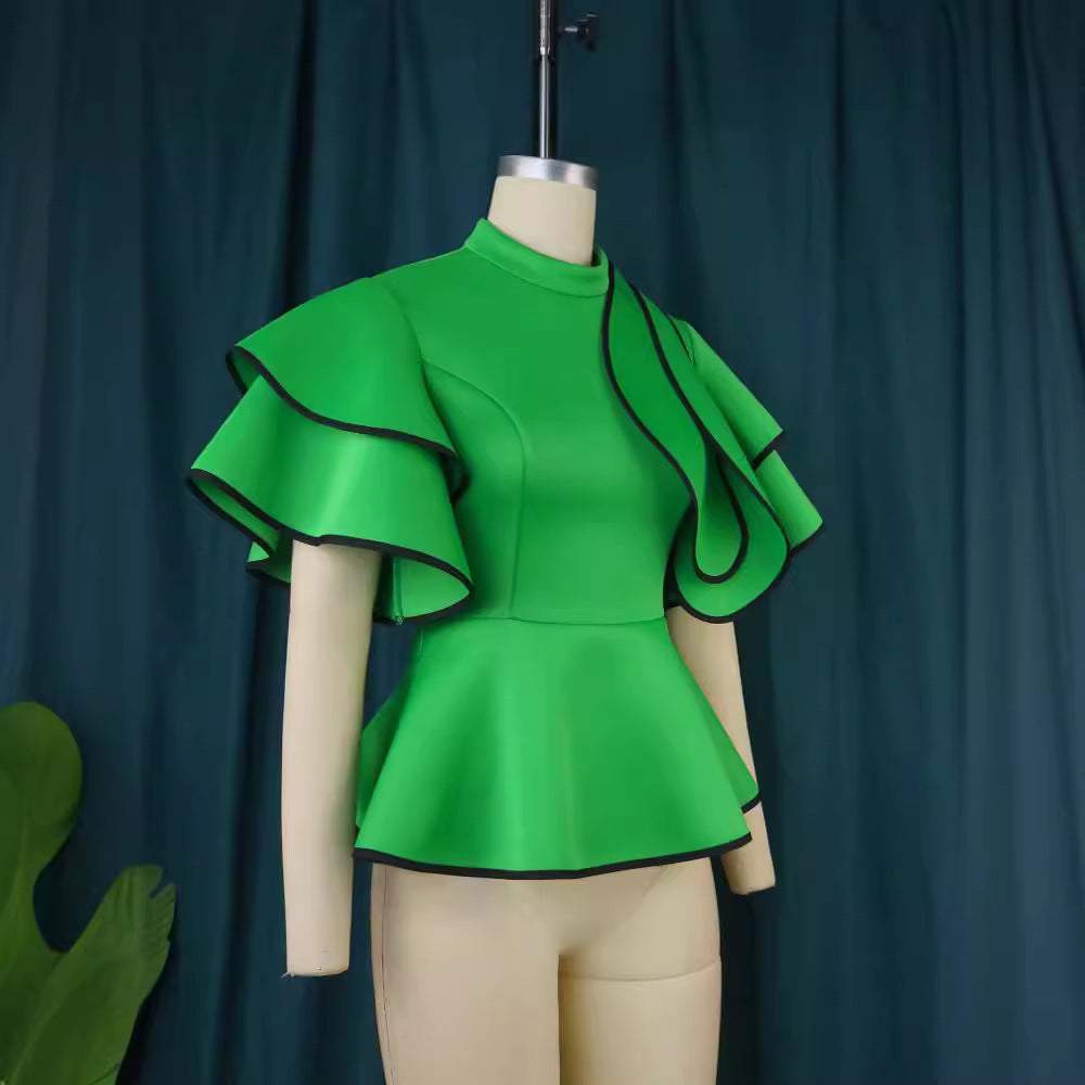 Damen Peplum-Top mit ausgefallenen Rüschen und asymmetrischem Schnitt Drune