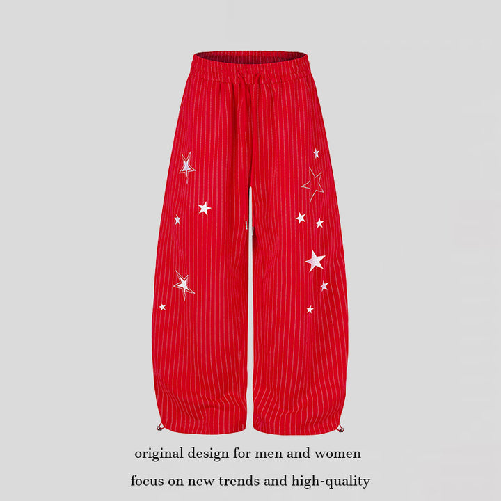 Damen Weite Palazzo-Sweathose mit Nadelstreifen, Sternprint & verstellbarem Saum Drune