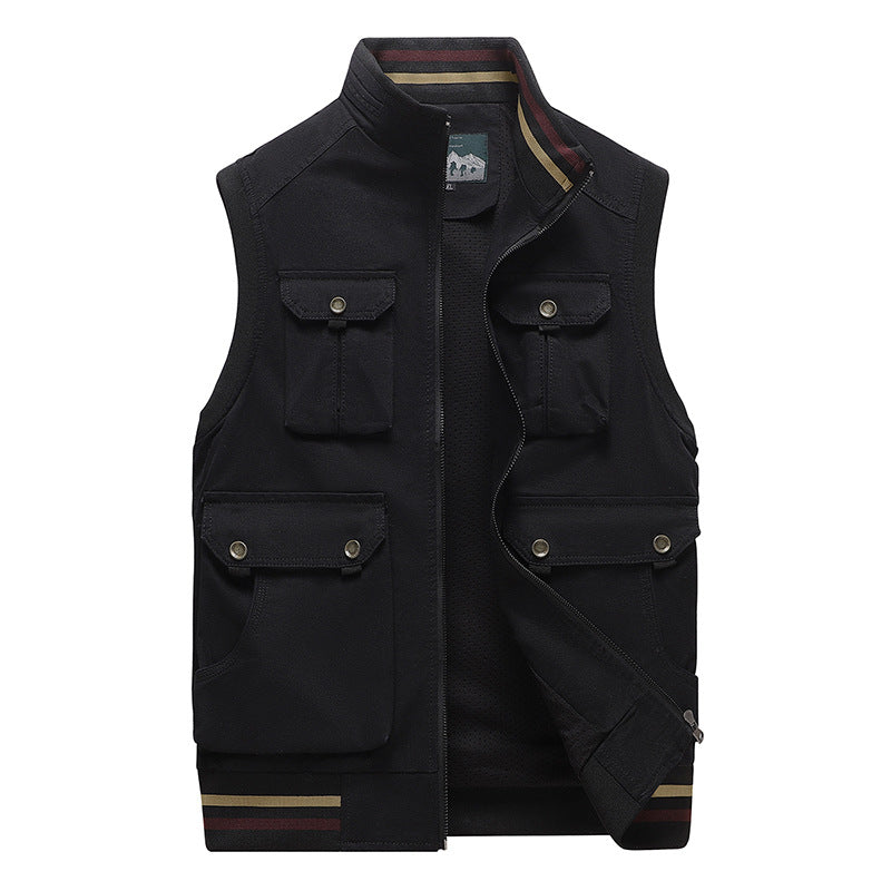 Herren Multifunktionale Outdoor-Weste mit vier Pattentaschen, Stehkragen und Mesh‑Futter Drune