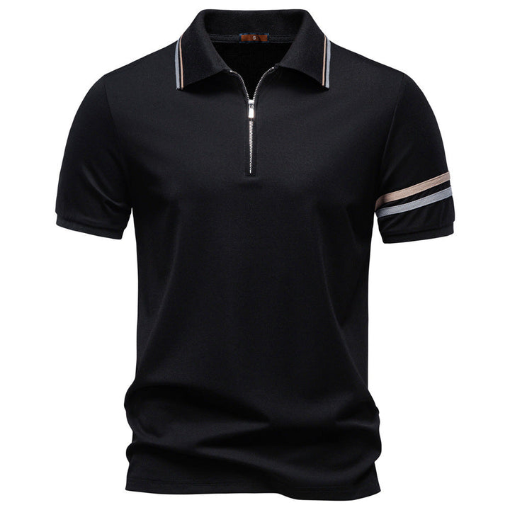 Herren nan atmungsaktives elastisches Poloshirt mit kurzem Reißverschluss und Kontraststreifen an Ärmeln Drune